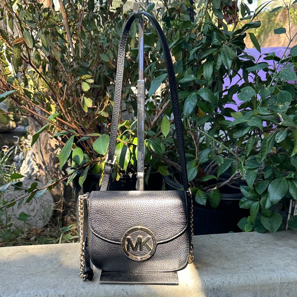Michael Kors Black leather Crossbody Bag with Gold Accents